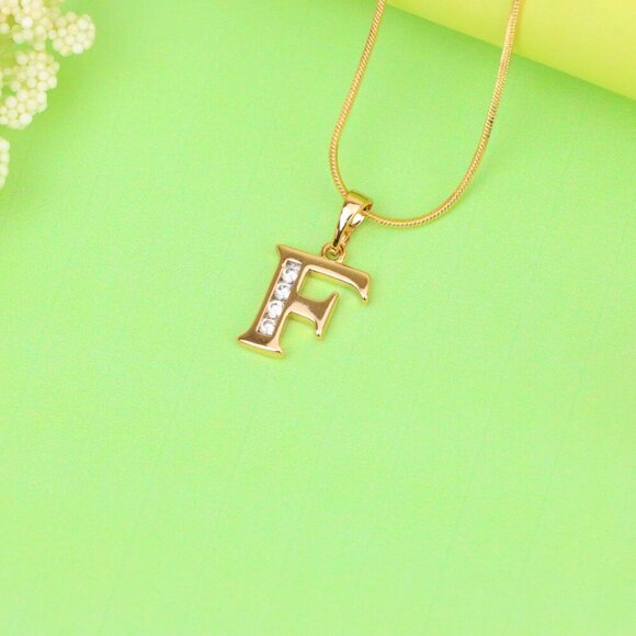 "Rose Gold Letter F Pendant with Crystals – 18K Gold Plated Charm, XPPT1355 - Picture 12 of 13